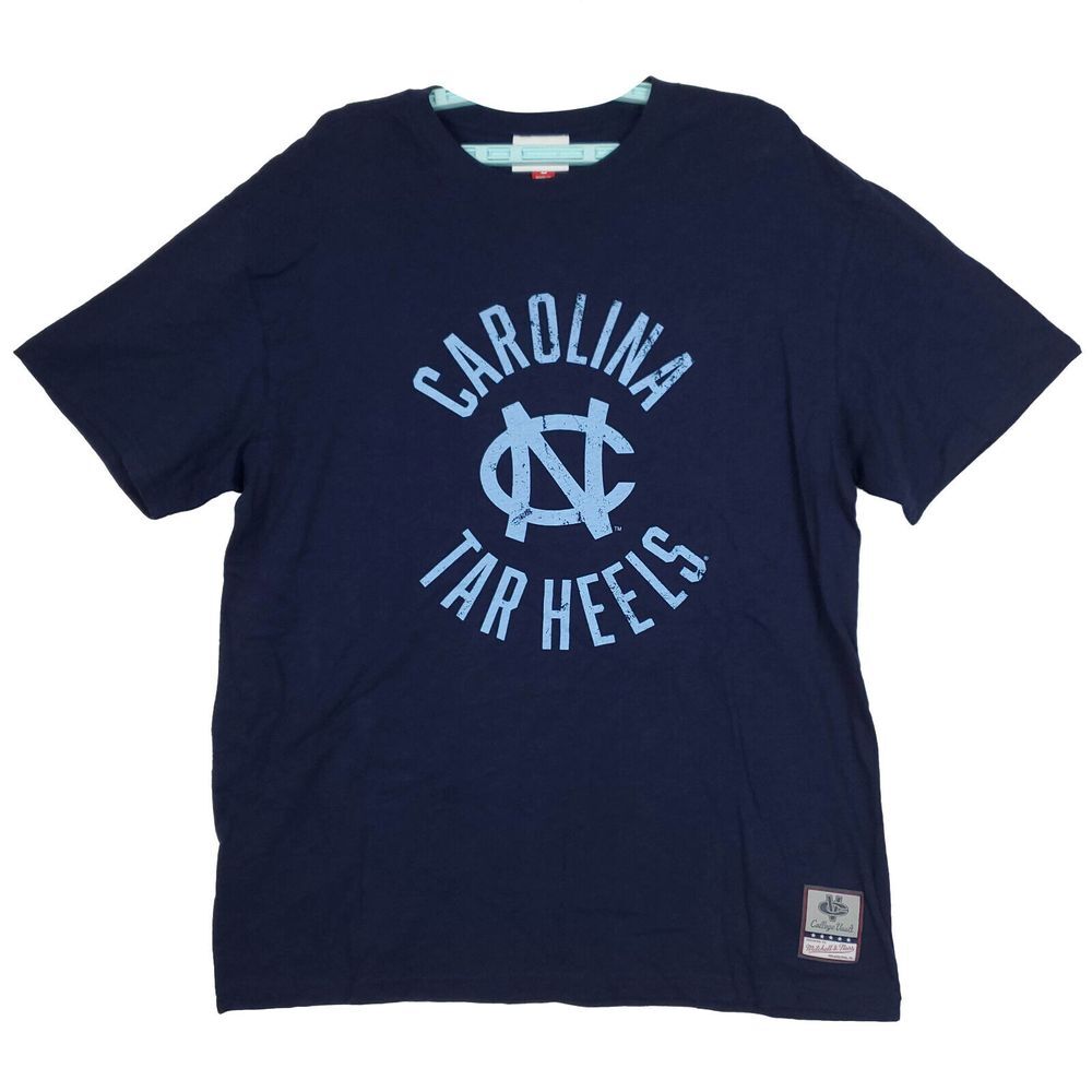 UNC Tar Heels Mitchell & Ness NCAA Large Shirt Distressed Logo Navy New